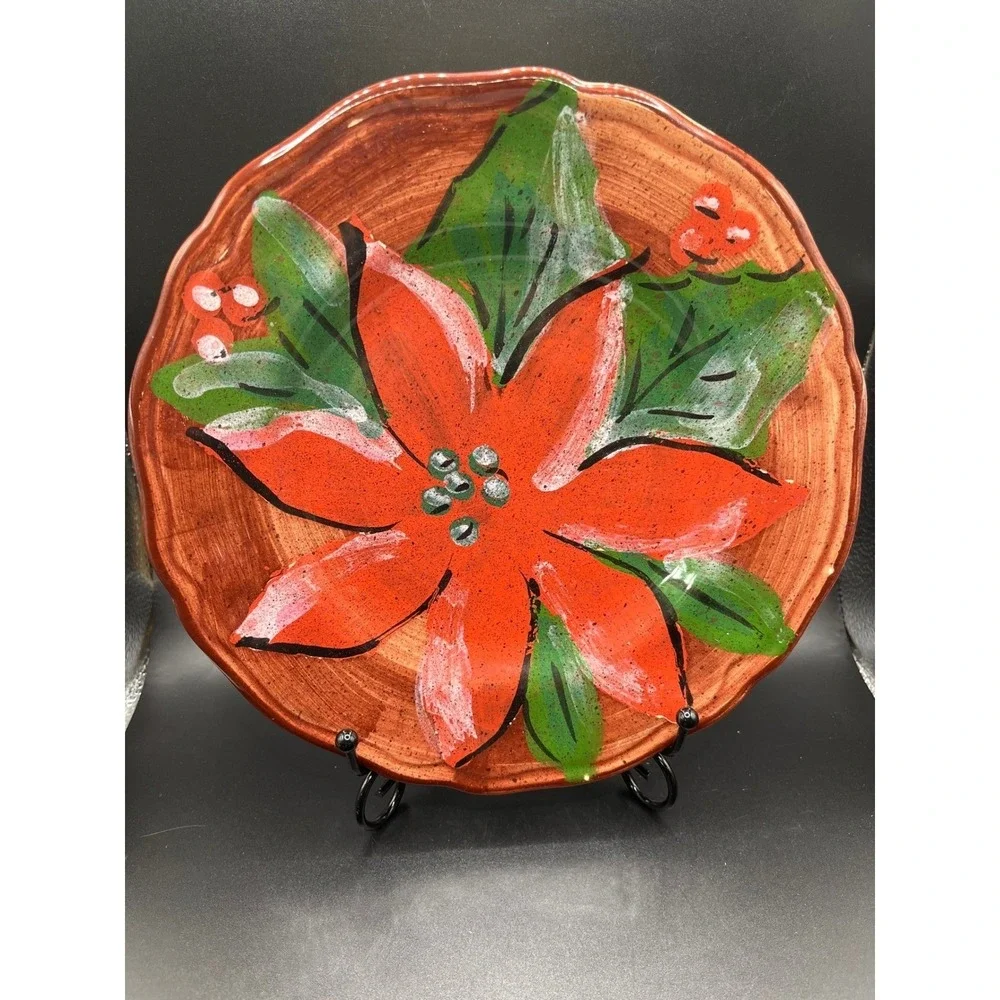 Vintage Hand-Painted Poinsettia Plates, 8.25